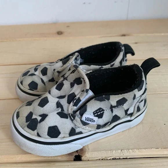Vans Toddler Slip-On Soccer Print Shoes - Black & White-Toddler Size 5 - Picture 3 of 11